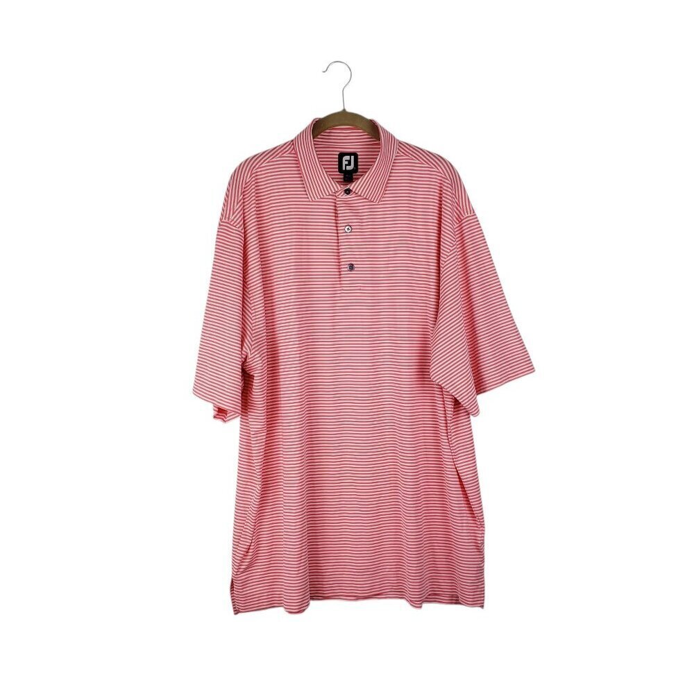 FootJoy Mens XXL Performance Golf Polo Shirt Coral White Stripe Short Sleeve